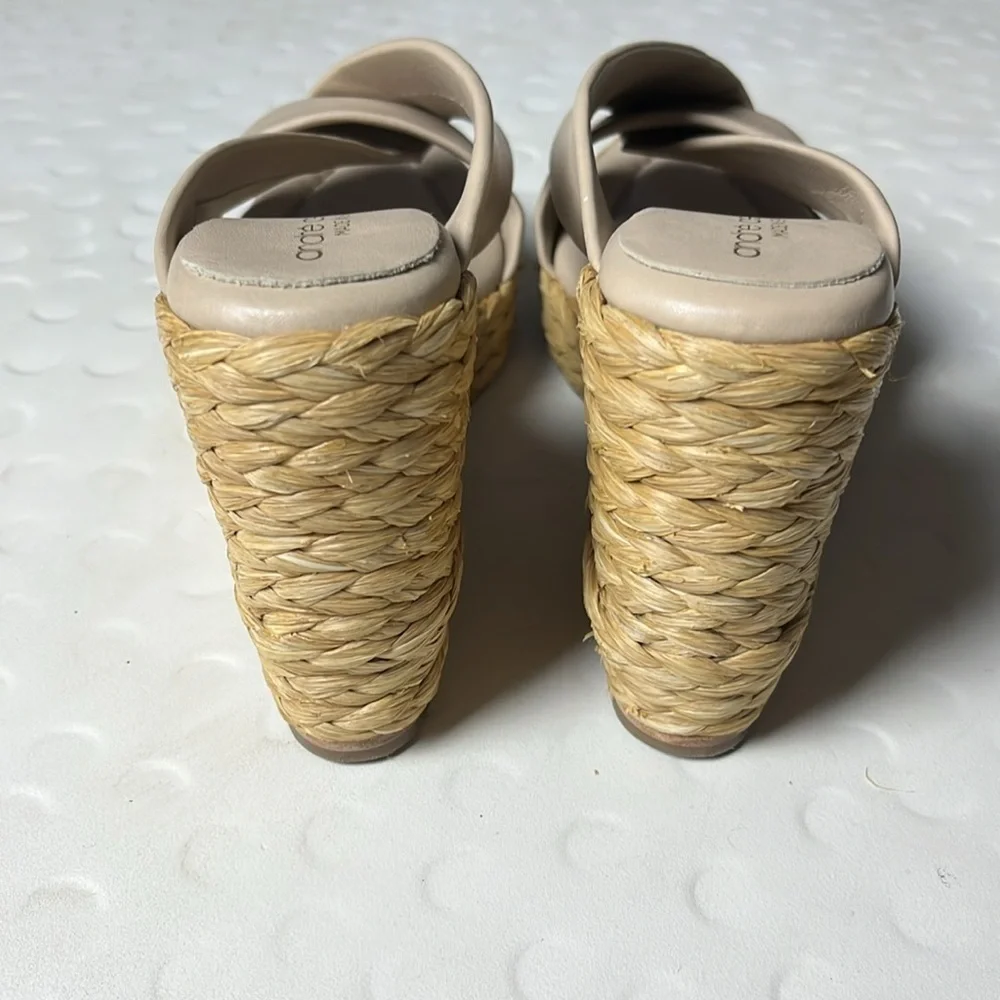 André Assous Opal Tan Leather Slip-On Strappy Wedge Sandals- US 11 / EU 41
